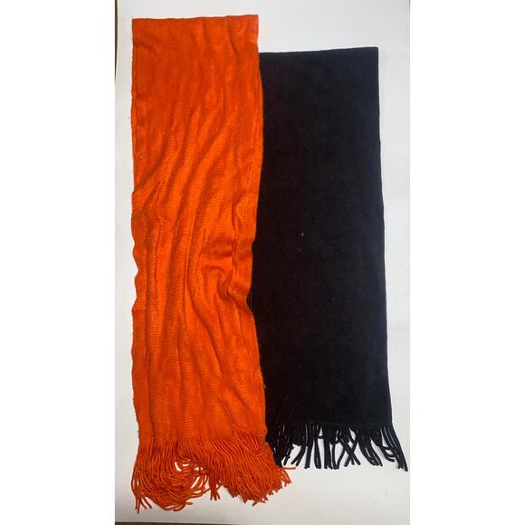 Unbranded Bundle Set of 2 Black & Orange Fleece Knit Rectangle Scarves Scarf - Picture 1 of 3